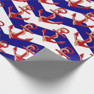Red Anchors Nautical Chevron Rand Mönster Presentpapper