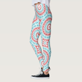 Red and Aqua Geometric Mandala Mönster Leggings