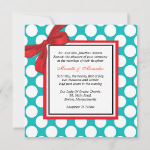 Red and Aqua Polka Dot Wedding bjudande Inbjudningar