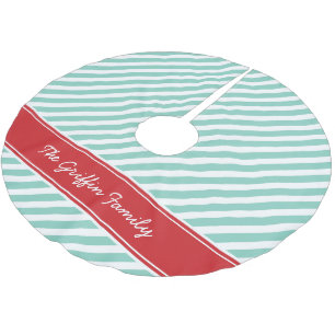 Red and Aqua Preppy Rand Monogram Julgransmatta Borstad Polyester