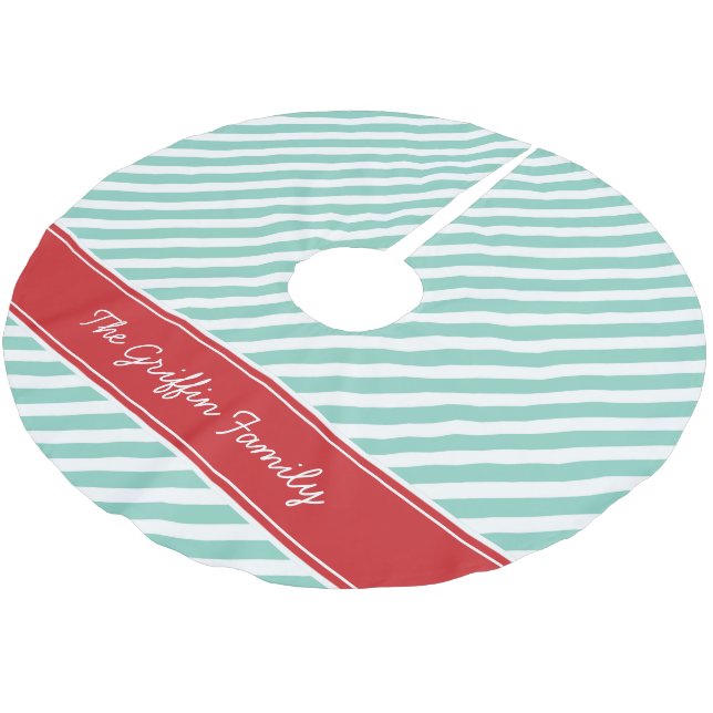 Red and Aqua Preppy Rand Monogram Julgransmatta Borstad Polyester (Vinklad)