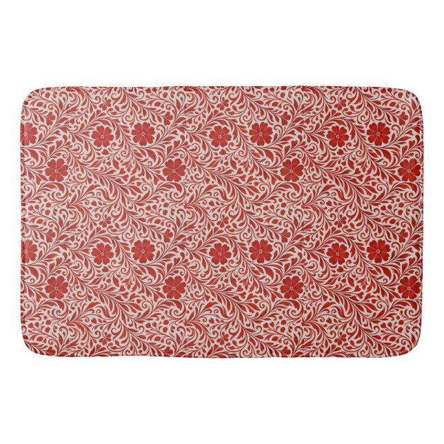 Red and Beige Fold Blommönster Badrumsmatta (Framsidan)