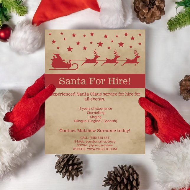Red and Beige Santa Sleigh - Santa for Hire Flyer (Skapare uppladdad)