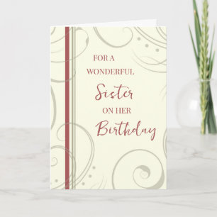 Red and Beige Sister Birthday Kort