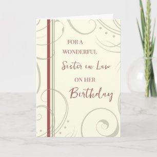 Red and Beige Sister in Law Birthday Kort