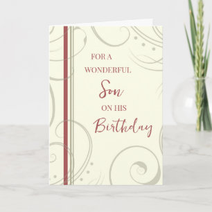 Red and Beige Son Birthday Kort