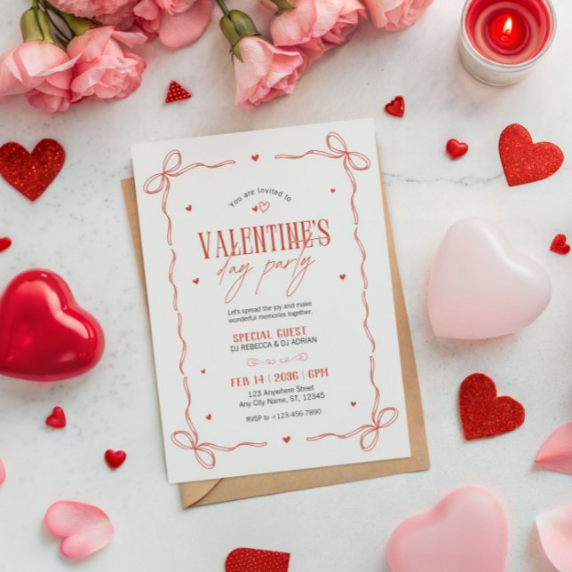 Red And Beige Valentine's Day Party Invitation Inbjudningar (Skapare uppladdad)