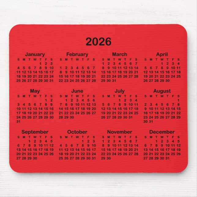 Red and Black 2026 Calendar Musmatta (Framsidan)