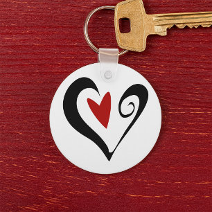 Red and Black Abstrakt Heart Modern Romantic Nyckelring