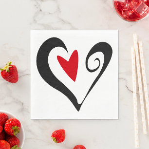 Red and Black Abstrakt Heart Modern Romantic Pappersservett