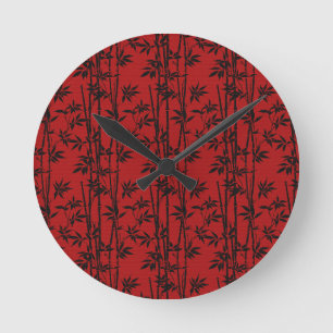 Red and Black Bamboo Rund Klocka