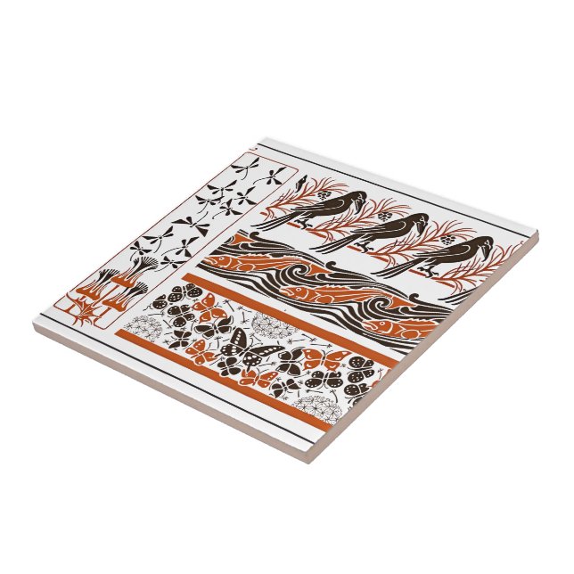 red and black Birds fish Butterfly art pattern Kakelplatta (Sidan)