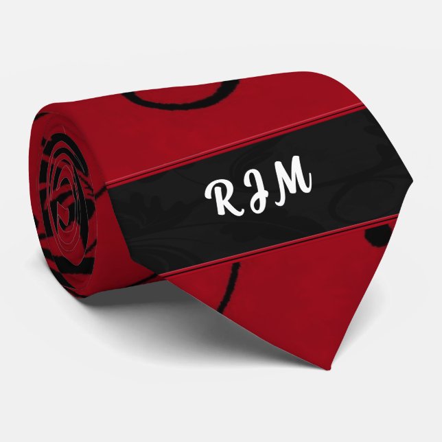 Red and Black Blommigt Swirl Damask Monogram Slips (Rullad)