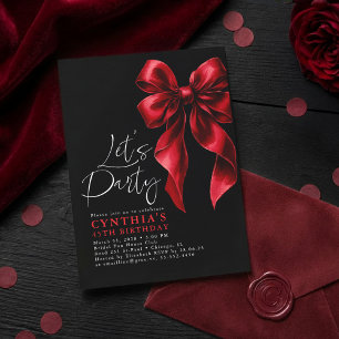 Red and Black Bow Luxury Elegant Gala Birthday Inbjudningar