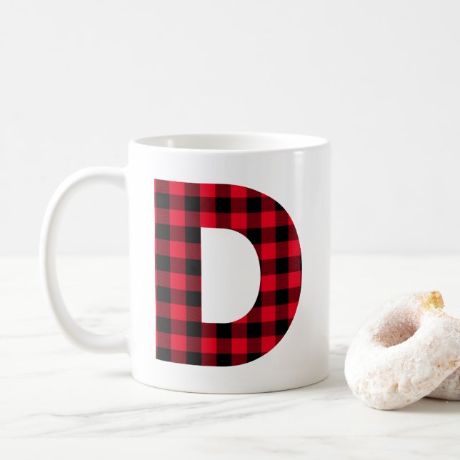 Red and Black Buffalo Check Bold Brev D Monogram Kaffemugg (Med munk)