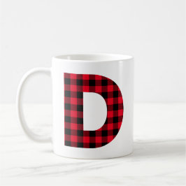 Red and Black Buffalo Check Bold Brev D Monogram Kaffemugg