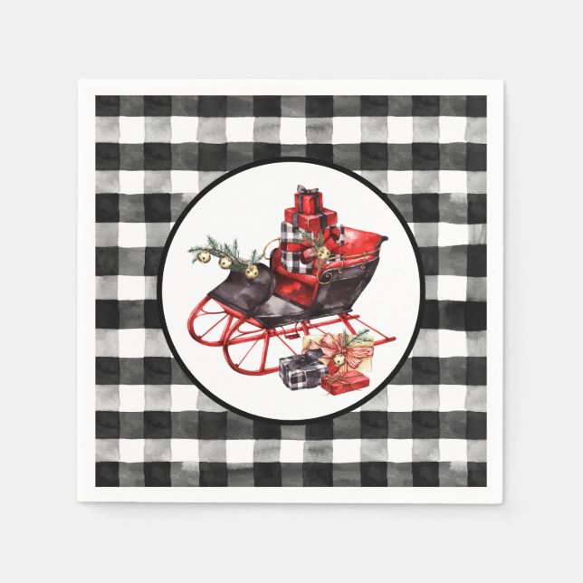 Red and Black Buffalo Check Sleigh och Paket Pappersservett (Framsidan)