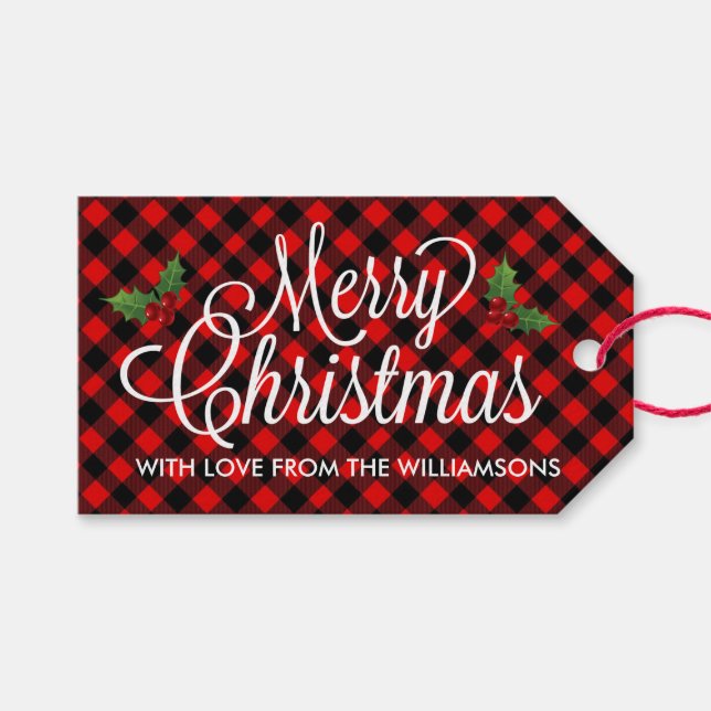 Red and Black Buffalo-kontroll jul Presentetikett (Framsidan (Horisontell))