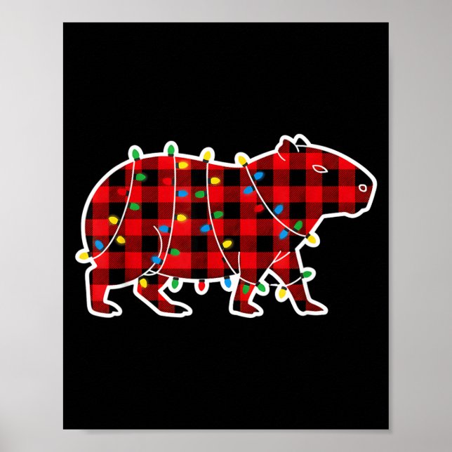Red And Black Buffalo Plaid Capybara Christmas Lig Poster (Framsidan)