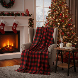 Red and Black Buffalo Plaid Christmas Check Fleecefilt