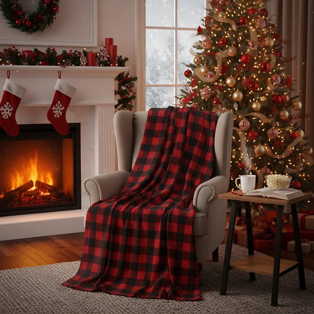Red and Black Buffalo Plaid Christmas Check Fleecefilt (Skapare uppladdad)