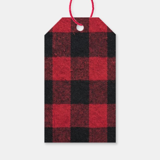 Red and Black Buffalo Plaid Christmas Presentetikett (Framsidan)