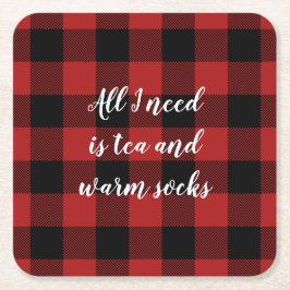 Red and Black Buffalo Play Anpassningsbar Say Underlägg Papper Kvadrat