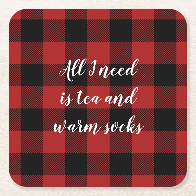 Red and Black Buffalo Play Anpassningsbar Say Underlägg Papper Kvadrat (Framsidan)