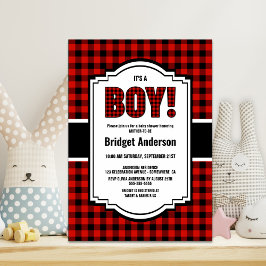 Red and Black Buffalo Play Baby Shower Inbjudningar