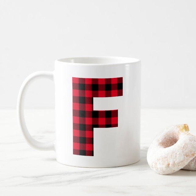 Red and Black Buffalo Play Bold Brev F Monogram Kaffemugg (Med munk)