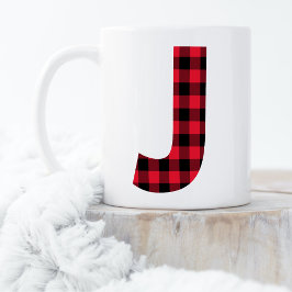 Red and Black Buffalo Play Bold Brev J Monogram Kaffemugg