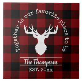 Red and Black Buffalo Play Farmhouse Family Namn Kakelplatta