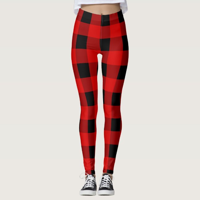 Red and Black Buffalo Play Helgdag gingham Leggings (Framsida)