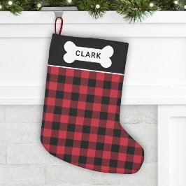 Red and Black Buffalo Play Hund Bone Monogram Liten Julstrumpa