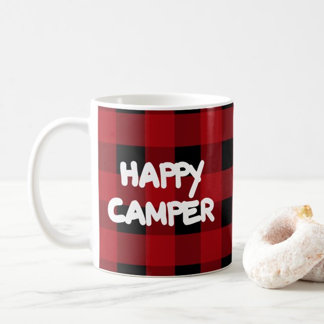 Red and Black Buffalo Play Lycklig Camper Kaffemugg (Med munk)