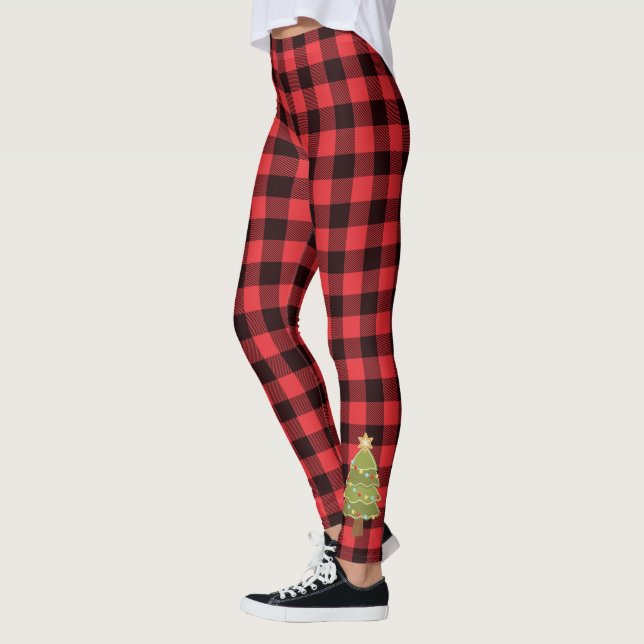 Red and Black Buffalo Play med Julgran Leggings (Vänster)