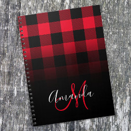 Red and Black Buffalo Play Ombre Monogram Anteckningsbok