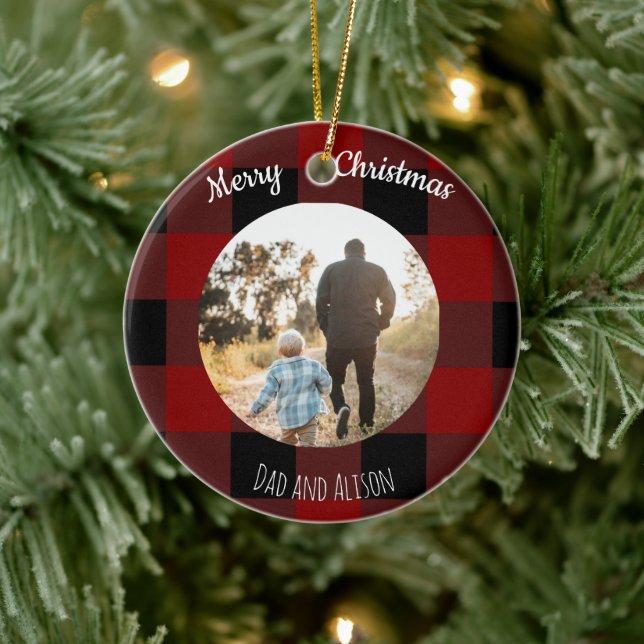 Red and Black Buffalo Play One Photo Julgransprydnad Keramik (Träd)