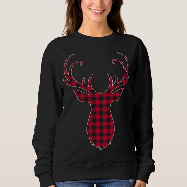 Red and Black Buffalo Play Reindeer Juldee T Shirt (Framsida)