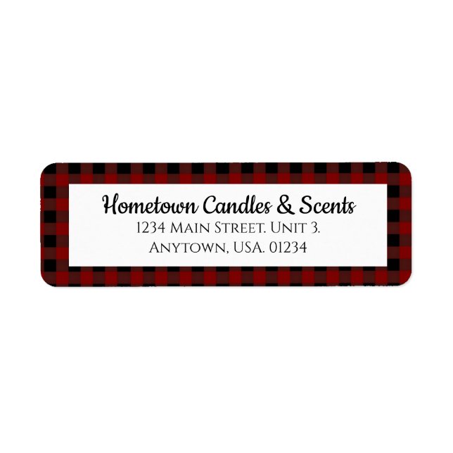 Red and Black Buffalo Play Rustic Business Returadress Etikett (Framsidan)