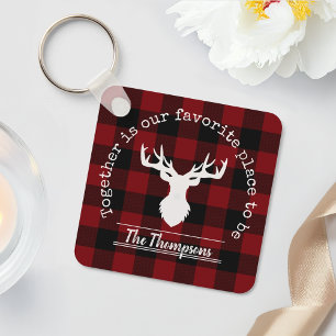 Red and Black Buffalo Play Rustic Family Namn Nyckelring