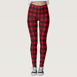 Red and Black Buffalo Play Tartan Patterned Leggings