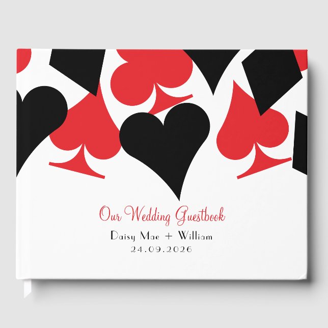 Red and Black Card Kostym Las Vegas Bröllop Gästböcker (Framsida)