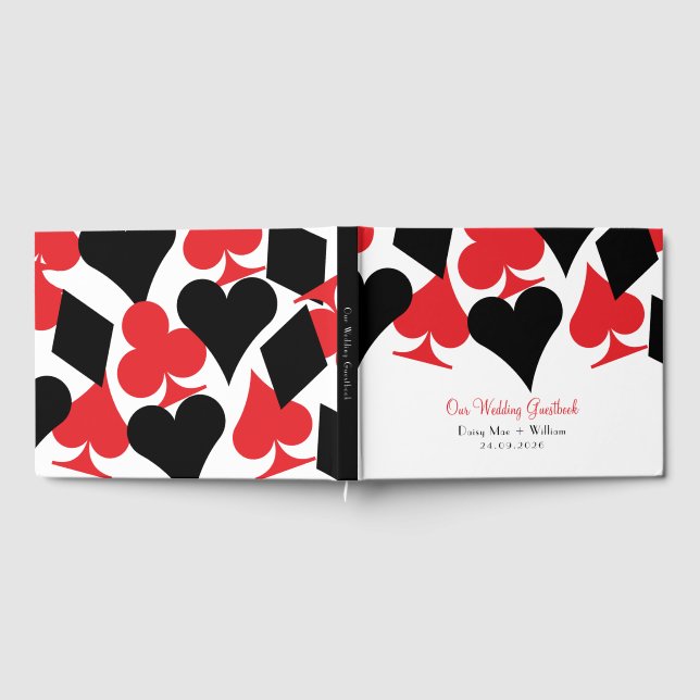 Red and Black Card Kostym Las Vegas Bröllop Gästböcker (Full)
