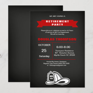 Red and Black Chalkboard Firefighter Pension Inbjudningar