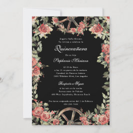 Red and Black Charro Romantic Quinceañera Inbjudningar