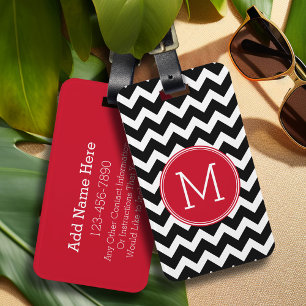Red and Black Chevron Mönster Anpassningsbar Monog Bagagebricka