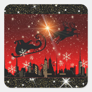 Red and Black City-julklapp Fyrkantigt Klistermärke
