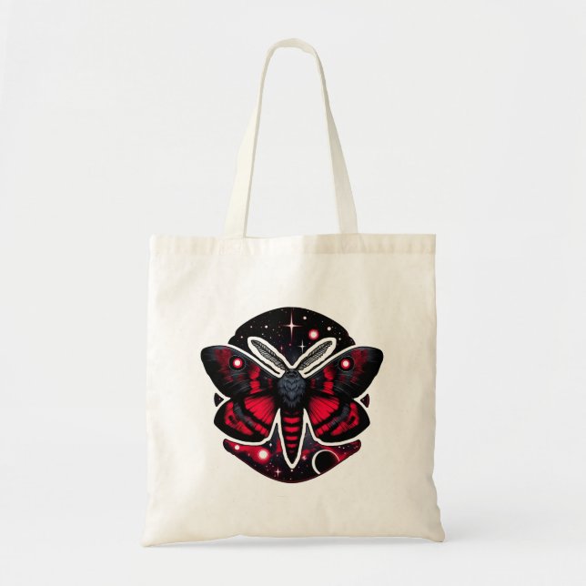 Red and Black Cosmic Moth - Celestial Mystical Tygkasse (Framsidan)