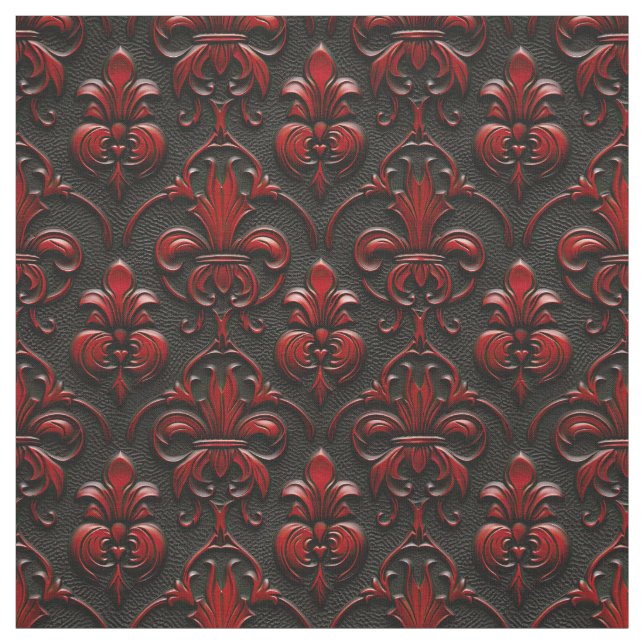 Red and Black Damask Faux Embossed Tyg (Provkarta)